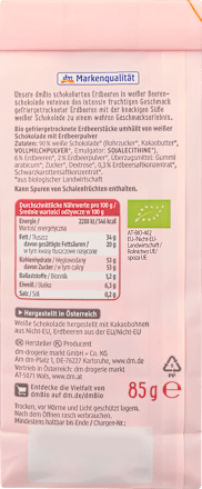 Schokolade Erdbeeren in weißer Beerenschokolade dmBio