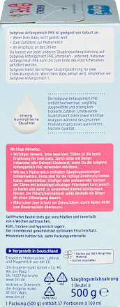 Anfangsmilch Pre von Geburt an babylove