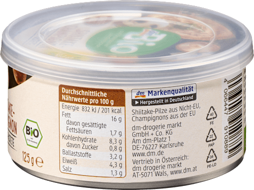 Brotaufstrich, Vegane Pastete Shiitake-Champignon dmBio