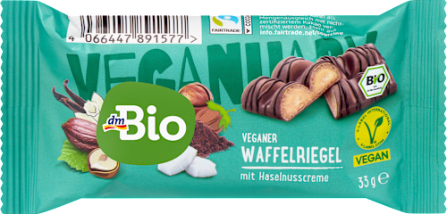 Veganer Waffelriegel mit Haselnusscreme dmBio