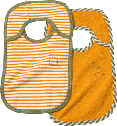 Lätzchen mit Streifen & Elefanten-Motiv, gelb + weiß ALANA