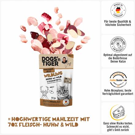 Nassfutter Katze mit Huhn, Wild & Süßkartoffel, Wildling DOGS'n TIGER