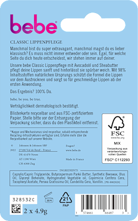 Lippenpflege Classic Doppelpack (2 x 4,9g) bebe