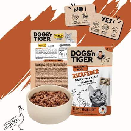 Nassfutter Katze mit Huhn, Fasan & Pastinake, Zierfeder DOGS'n TIGER