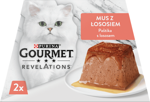 Revelations paštika pro kočky s lososem a omáčkou 2x57g PURINA GOURMET