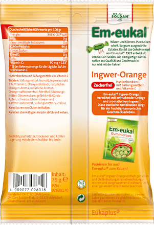 Bomboni đumbir-narandža, bez šećera Em-eukal