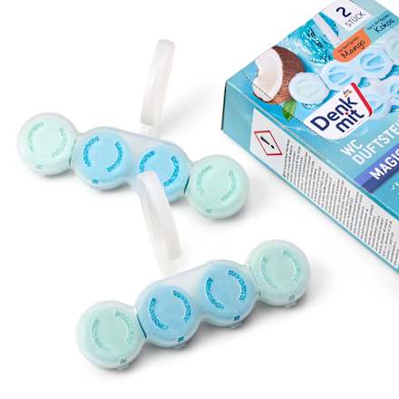 WC-tisztító és -illatosító korong Magic Twist, mangó és kókusz illattal Denkmit