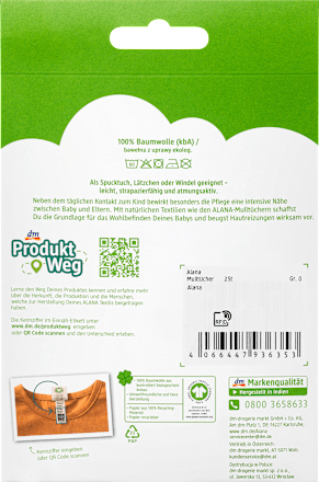 Mulltücher mit Früchte Motiv, 80 x 80 cm ALANA