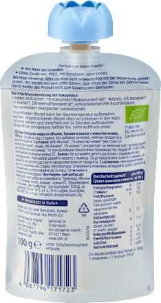 Bio sadna kašica z banano, ananasom, jabolkom in kokosovim mlekom babylove