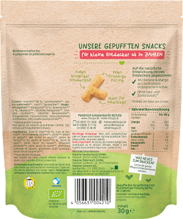 Kindersnack Knusperröllchen Banane-Mango ab 3+ Jahren Milupa