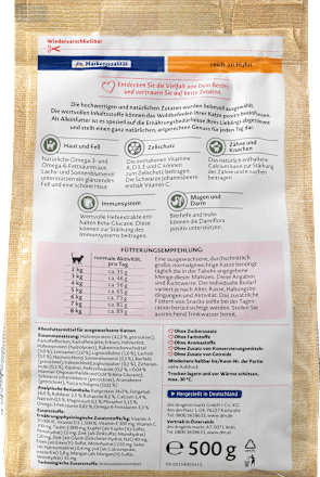 Popolna hrana za odrasle mačke s kokošjo, z omega-3- in omega-6-maščobnimi kislinami DEIN BESTES