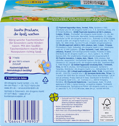 papírové kapesníky v boxu 3vrstvé, vice variant SauBär