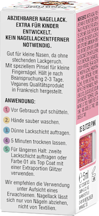 Nagellack Peel-Off Glitzer pink für Kinder MINICO