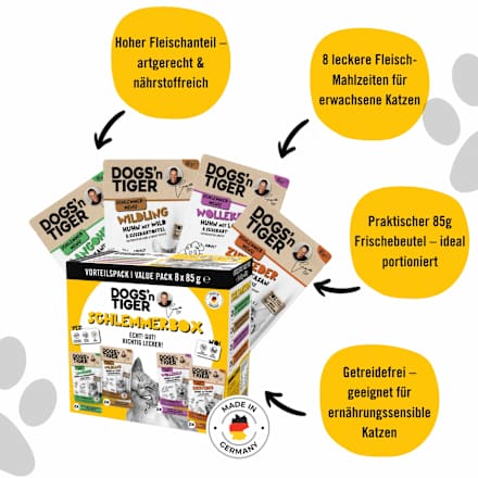 Nassfutter Katze Schlemmerbox Multipack (8x85 g) DOGS'n TIGER