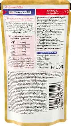 Nassfutter Hund Rind pur, reich an Herz, Exquisit Dein Bestes