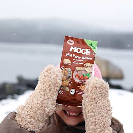 Kindersnack Mini Kakao Waffeln mit Haselnüssen MOGLi