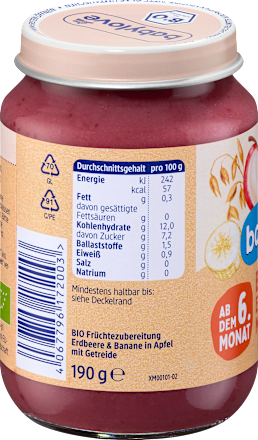 Frucht & Getreide Erdbeer-Bananen-Müsli in Apfel ab dem 6. Monat babylove