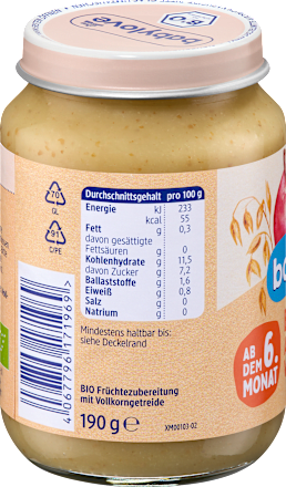 Frucht & Getreide Apfel mit Vollkornflocken, ab dem 6.Monat babylove