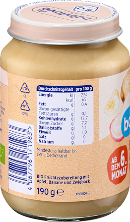 Frucht & Getreide Apfel mit Zwieback, ab dem 6.Monat babylove