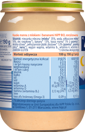 Kaszka manna z mlekiem i bananami BIO HiPP