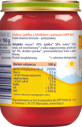 Maliny i jabłka z kleikiem ryżowym BIO HiPP