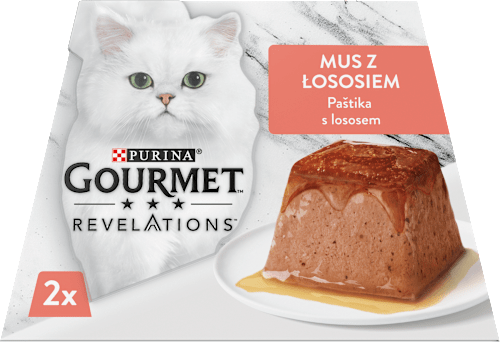 Revelations paštika pro kočky s lososem a omáčkou 2x57g PURINA GOURMET