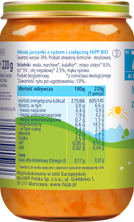 Młode jarzynki z ryżem i cielęciną BIO HiPP