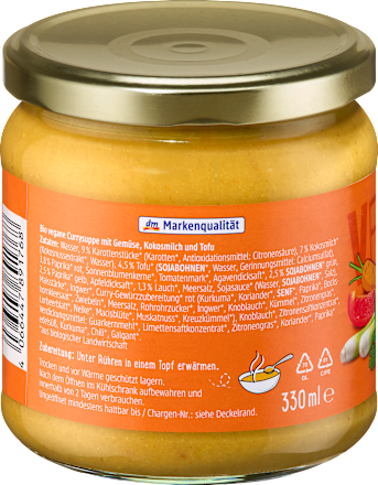 Zuppa vegana bio al curry con verdure, latte di cocco e tofu dmBio