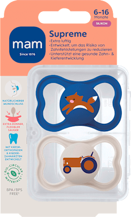 Schnuller Supreme blau/beige 6-16 Monate mam
