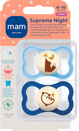 Schnuller Supreme Night blau 6-16 Monate mam