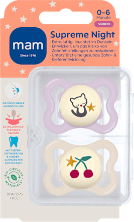 Schnuller Supreme Night rosa/gelb 0-6 Monate mam