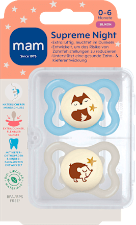 Schnuller Supreme Night blau/beige 0-6 Monate mam
