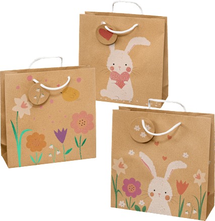 Geschenktasche veredelt Herz/Blumen/Hase mit Blume, midi, quadratisch Profissimo