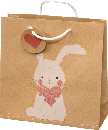 Geschenktasche veredelt Herz/Blumen/Hase mit Blume, midi, quadratisch Profissimo