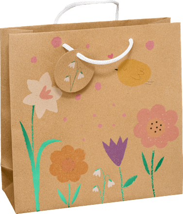 Geschenktasche veredelt Herz/Blumen/Hase mit Blume, midi, quadratisch Profissimo