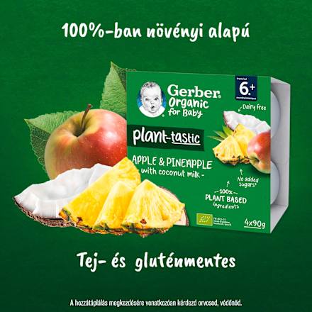 Bio kókusztej alapú alma-ananász poharas bébidesszert 6 hónapos kortól Gerber Organic