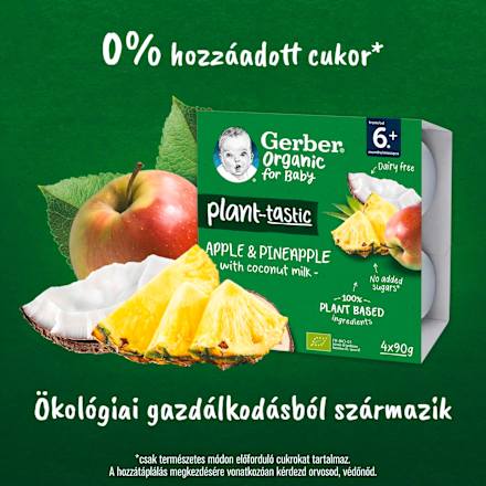 Bio kókusztej alapú alma-ananász poharas bébidesszert 6 hónapos kortól Gerber Organic