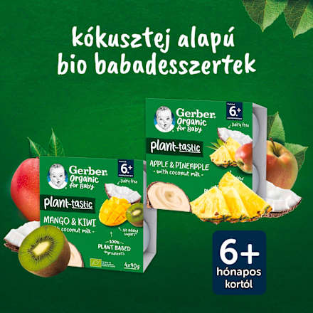 Bio kókusztej alapú alma-ananász poharas bébidesszert 6 hónapos kortól Gerber Organic