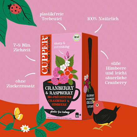 Früchtetee mit Cranberry & Himbeere (20 Beutel) Cupper