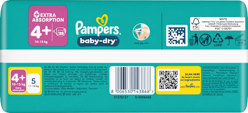Windeln baby-dry Gr. 4+ (10-15 kg) Pampers