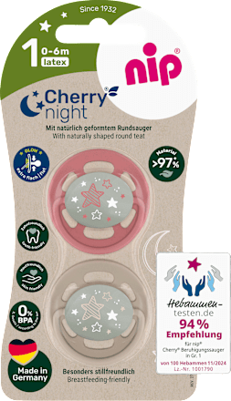 Schnuller cherry night rot/braun, Gr.1, 0-6 Monate Nip