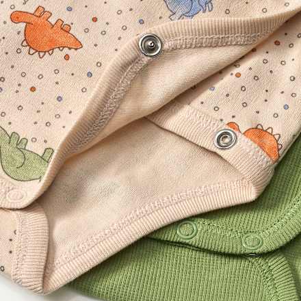 Wickelbodys Langarm mit Dino-Muster, beige + grün, Gr. 50/56 ALANA