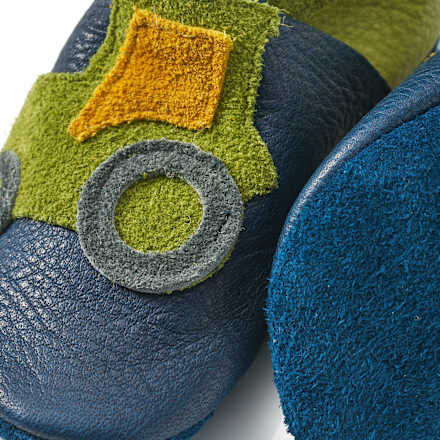 Lederschuhe mit Traktor-Motiv, blau + grün, Gr. 20/21 ALANA