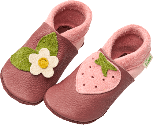 Lederschuhe mit Erdbeer- und Blumen-Applikation, pink, Gr. 22/23 ALANA