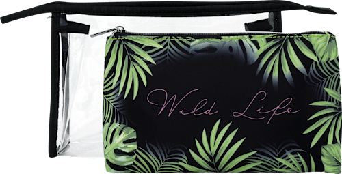 Kosmetiktasche Schwarz / Grün "Wild Life" manòu