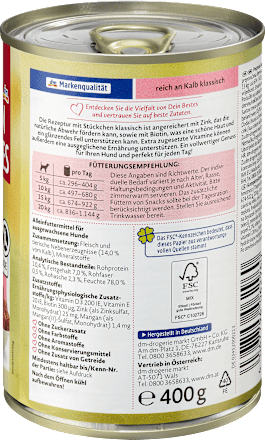 Nassfutter Hund reich an Kalb, Multipack (6x400 g) Dein Bestes