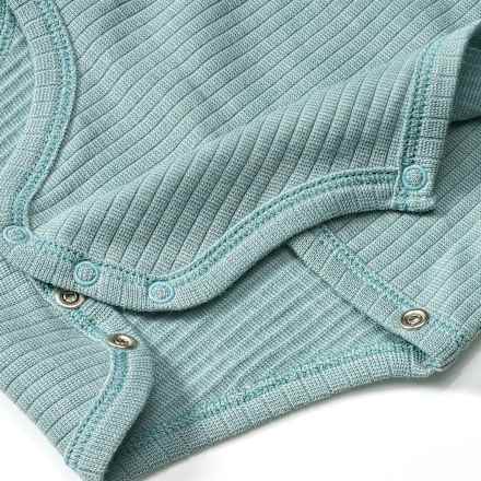 Wickelbody Langarm mit Bio-Wolle und Seide mit Ripp-Struktur, petrol, Gr. 74/80 ALANA