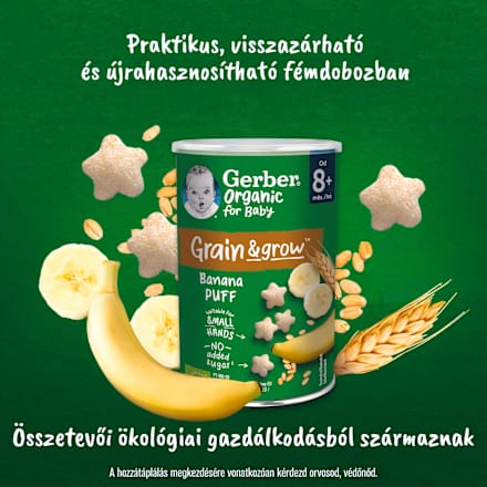 Bio banános gabona snack 8 hónapos kortól Gerber Organic