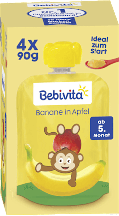 Voćni pire – jabuka i banana, 4 x 90 g Bebivita