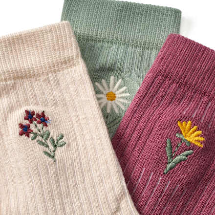 Socken mit Blumen-Applikation, rosa + grün + lila, Gr. 23/26 ALANA